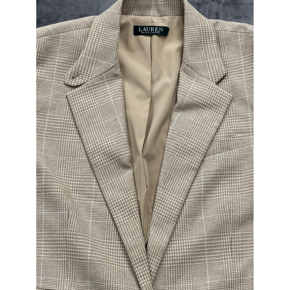 Lauren Ralph Lauren Plaid Single-Button Beige Blazer - Picture 6 of 10